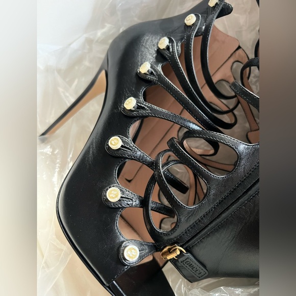 Gucci Black Leather Aneta Open Toe Zipper Sandals Size 39 - Picture 5 of 13